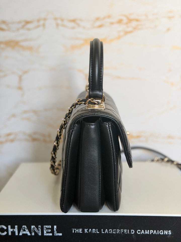 CHANEL Black Lambskin LGHW Trendy CC Flap Bag size MINI 8 inches with detachable Strap 2023/2024