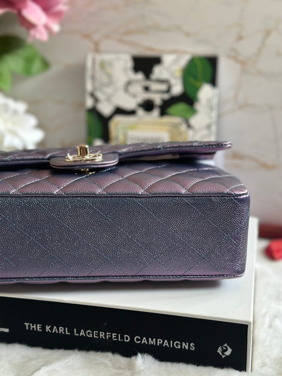 Chanel 22P Iridescent Purple Caviar LGHW Medium ML Timeless Classic Double Flap Bag