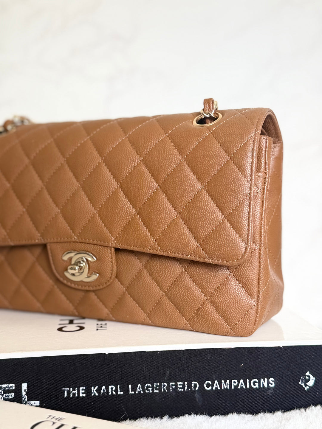 CHANEL 17C Brown Caramel Caviar LGHW Medium ML Timeless Classic Double Flap Bag 2016/2017