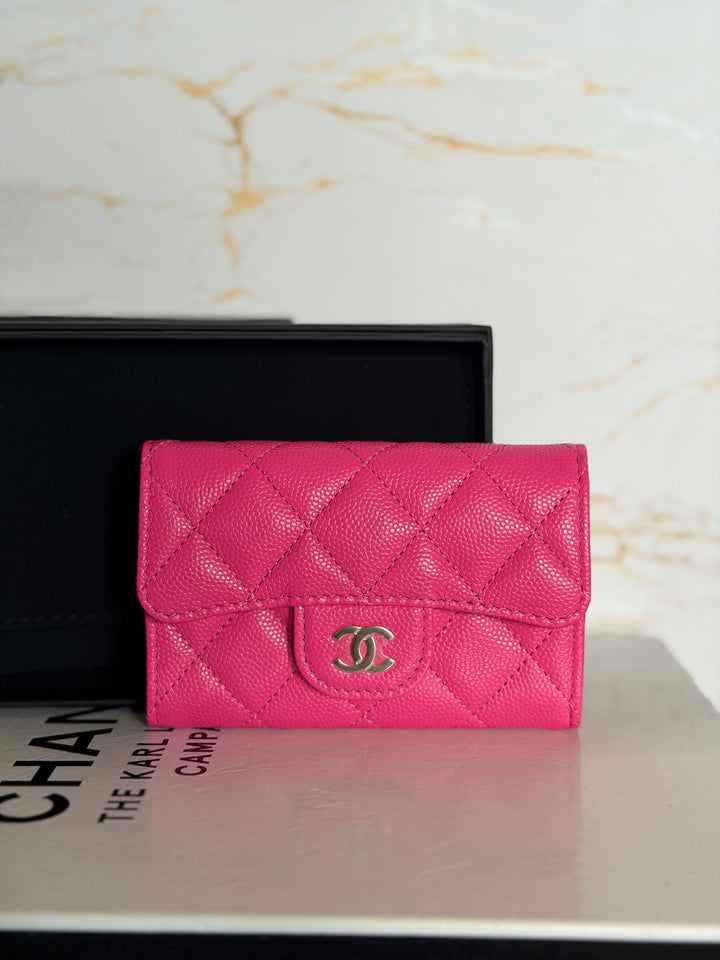 CHANEL Pink Caviar LGHW Classic Flap Snap Card Holder 2022 22K collection