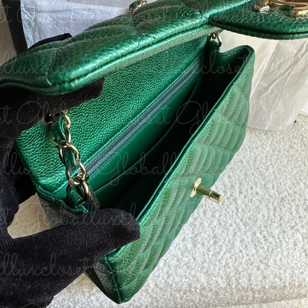 CHANEL 18S Series 25 Emerald Green Caviar LGHW Mini rectangular flap bag 2018 RARE UNICORN FIND