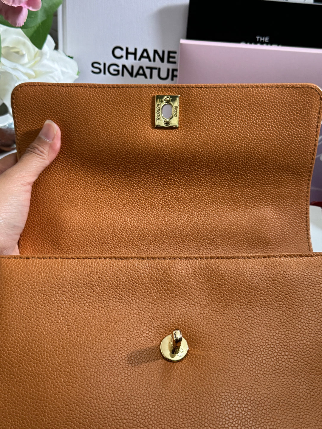 Chanel series 5 circa 1999 Kelly Top Handle Flap 24K GHW in Orange Caviar A12391