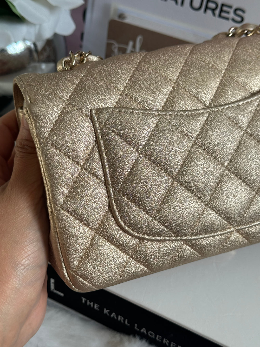 Chanel 21P series 31 Iridescent Gold Lambskin LGHW Mini Rectangular Flap Bag