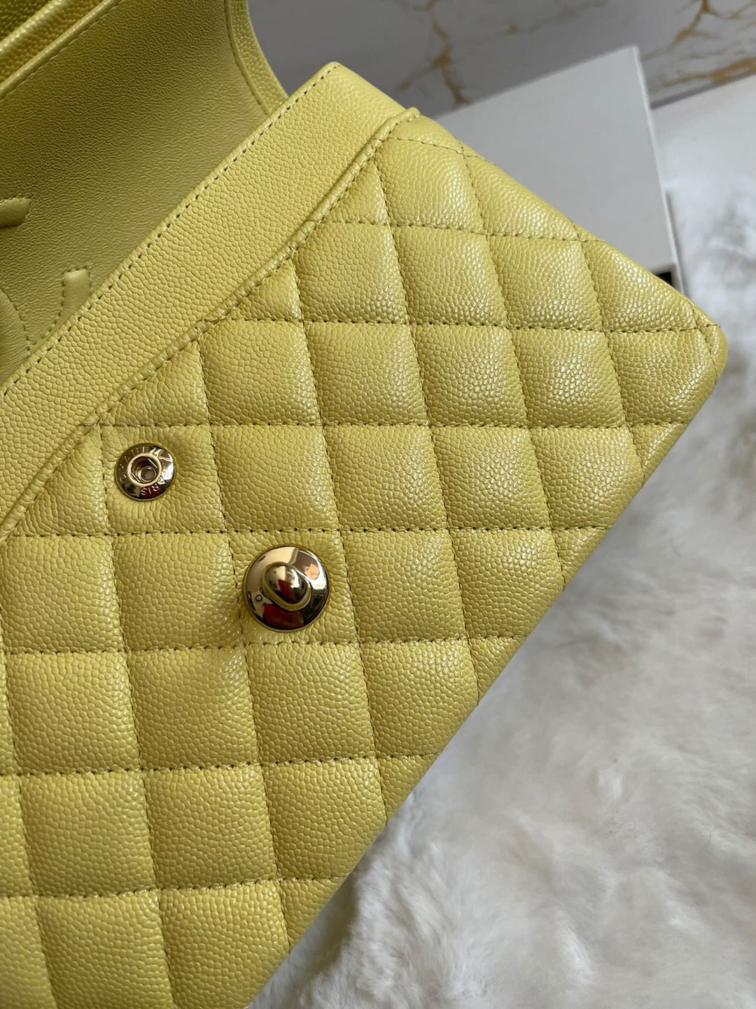 Chanel 20S 2020 Spring/Summer Collection Yellow Caviar LGHW Small Timeless Classic Double Flap Bag