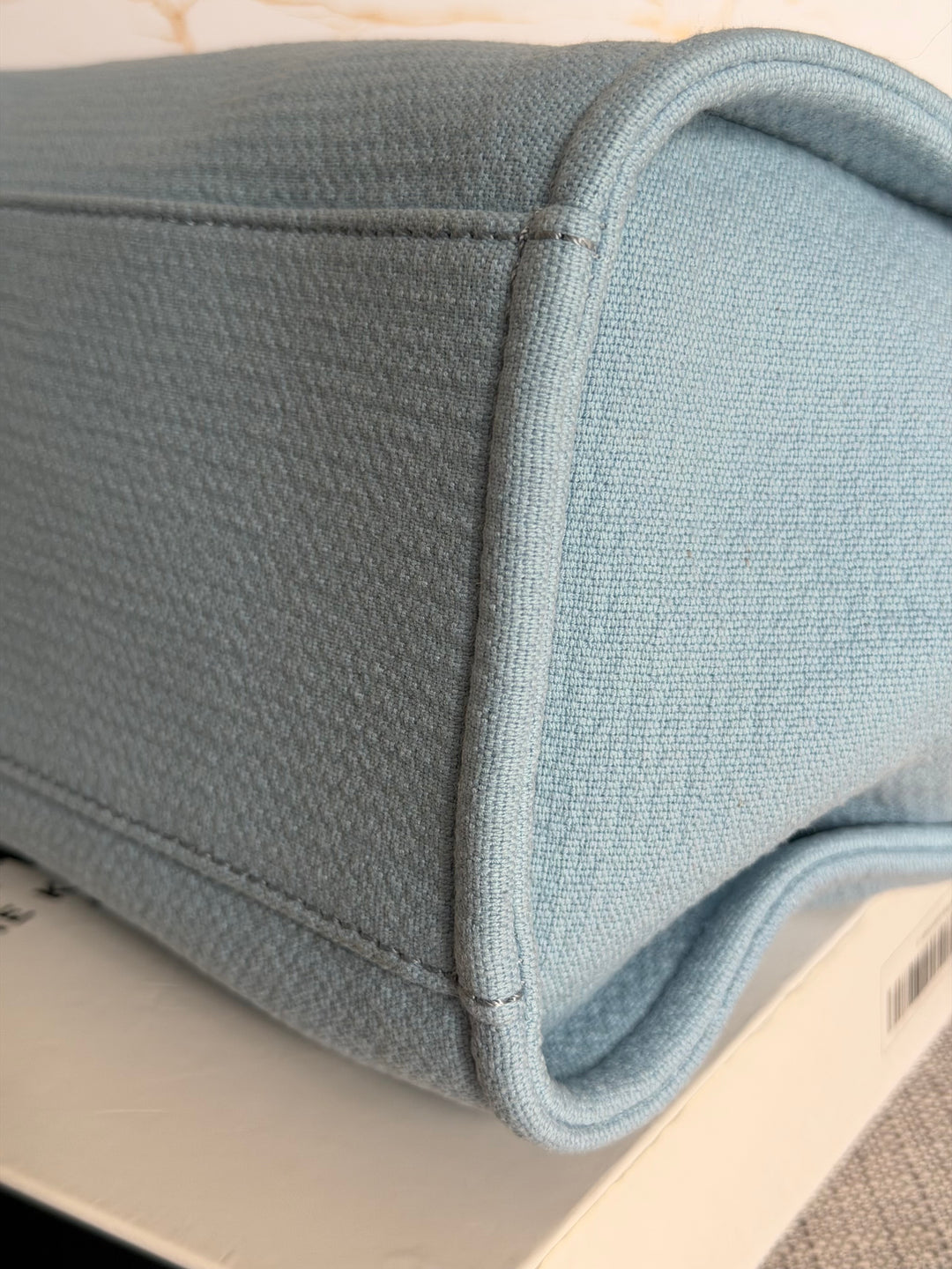 CHANEL Blue Tweed Deauville Tote Bag size SMALL with leather top handle SHW 2022