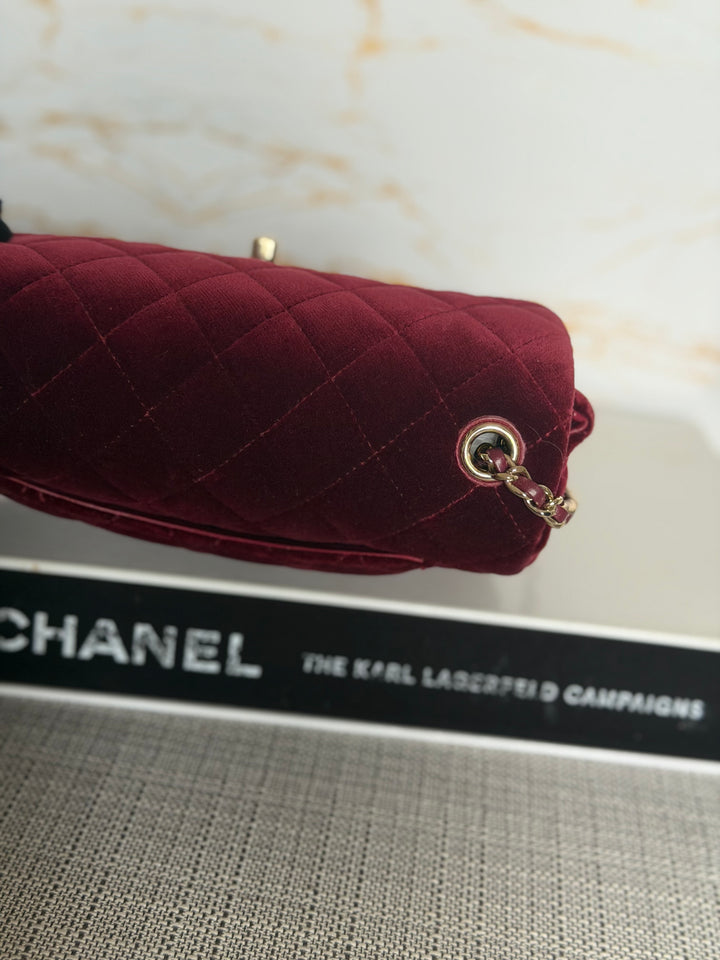 CHANEL series 31 Burgundy Dark Red Velvet Crystal Pearl Crush Adjustable Strap Mini Rectangular Flap Bag 2020/2021