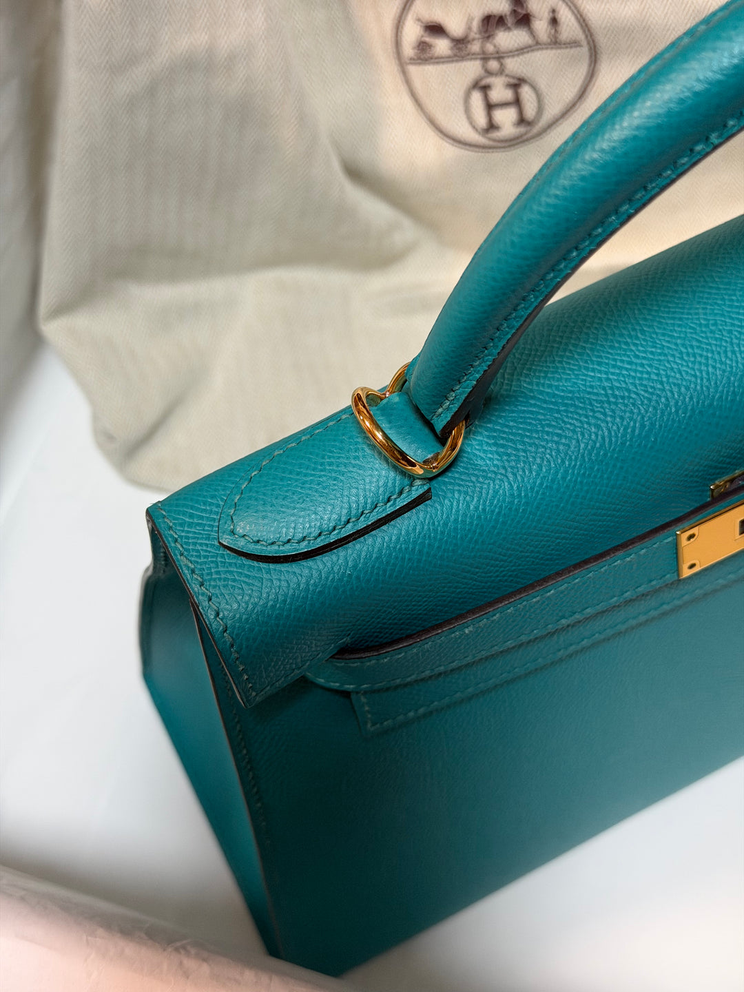 Hermes Kelly 28 Sellier Epsom Leather SO Bleu Paon GHW Stamp D 2019