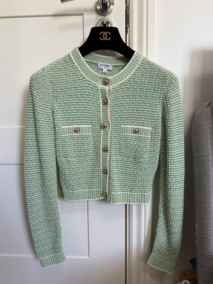 CHANEL 21C Green and White Knitted Cardigan size EU 34 2021