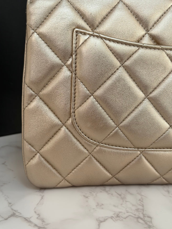 CHANEL series 30 Metallic Gold Lambskin LGHW Trendy CC top Handle Bag with non detachable Strap size SMALL 2020
