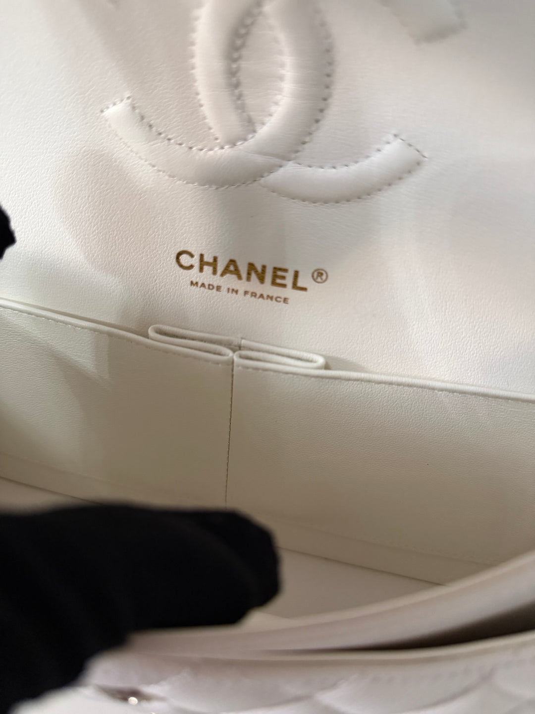 CHANEL 2023 White Caviar LGHW Medium ML Timeless Classic Double Flap Bag