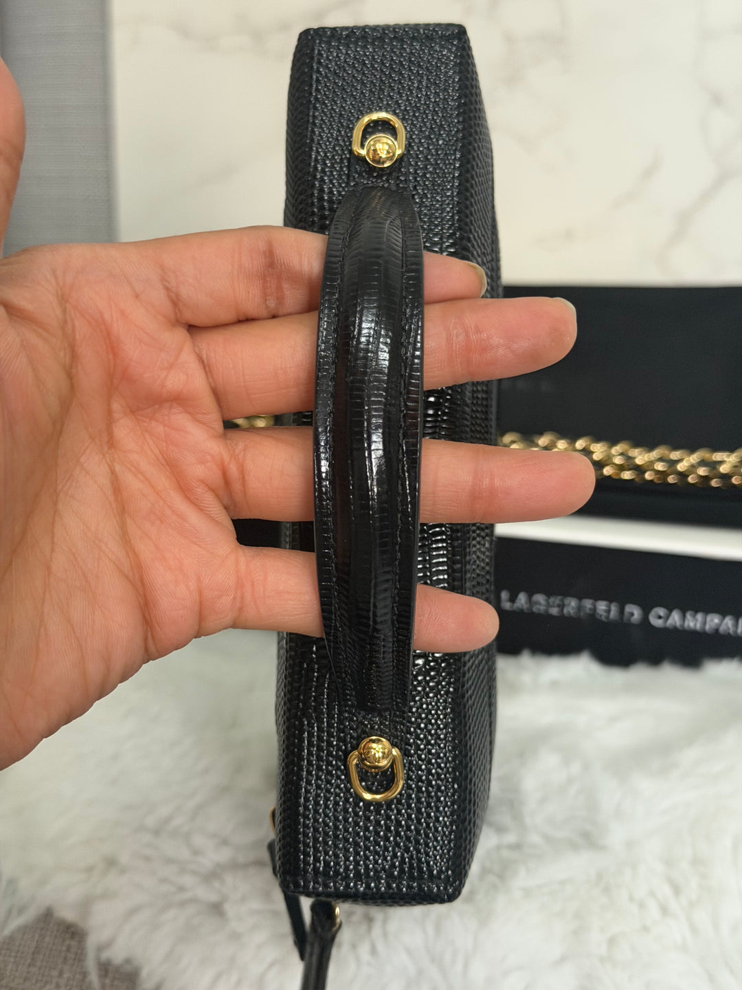CHANEL Black Lizard Embossed Calf Skin GHW LP Long Vanity with top handle 26A 2026