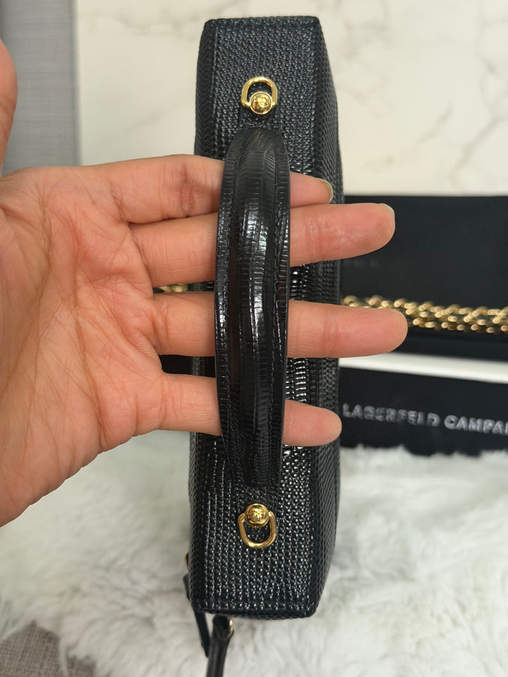 CHANEL Black Lizard Embossed Calf Skin GHW LP Long Vanity with top handle 26A 2026