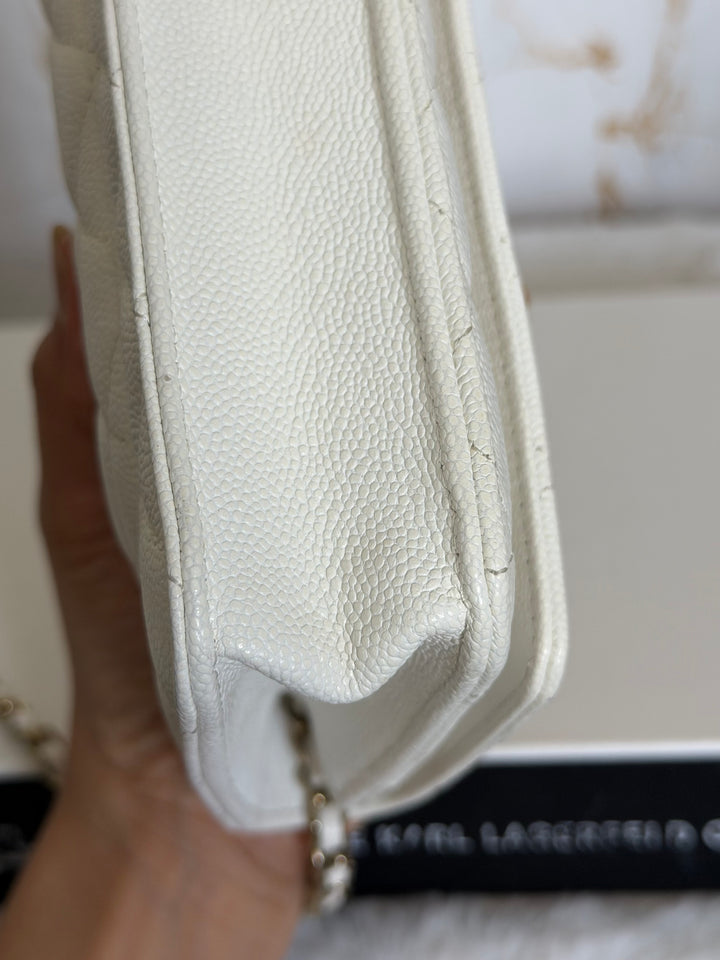 CHANEL White Caviar LGHW Classic Wallet on Chain (WOC) 2024