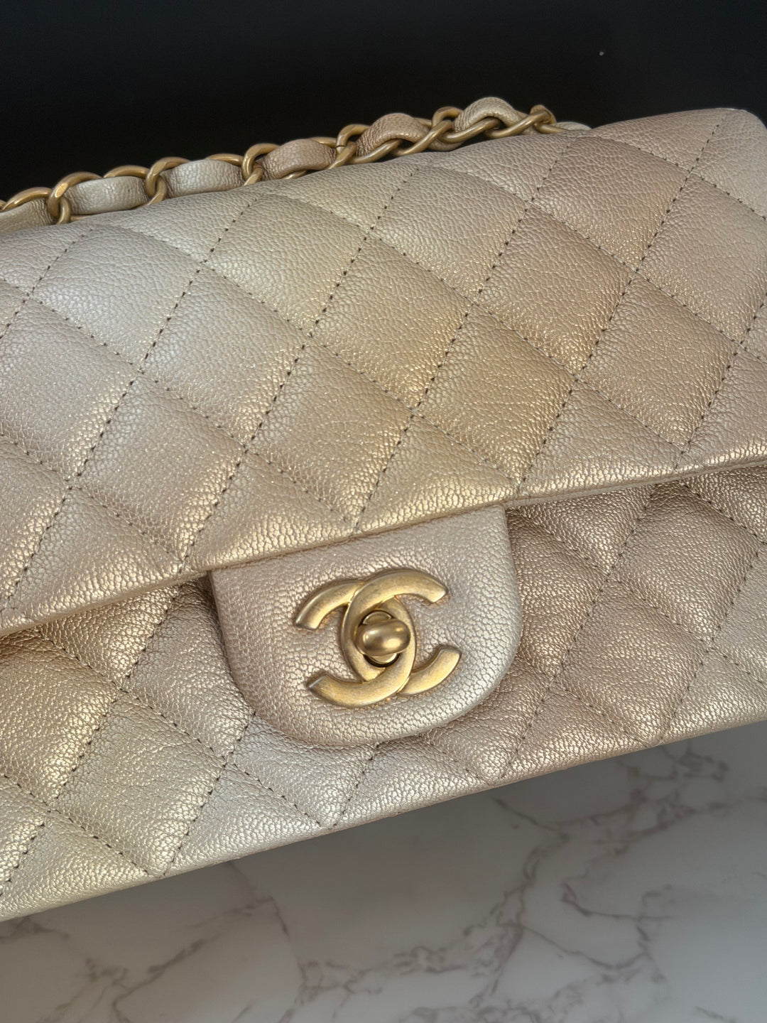 CHANEL 22P Gold Silver Ombré Goat skin Mini Rectangular Flap Bag with Aged GHW 2022