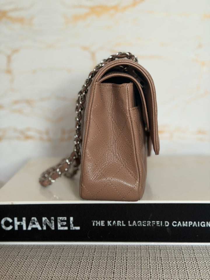 CHANEL series 13 Dark Beige Taupe Caviar SHW Medium ML Classic Double Flap Bag 2011