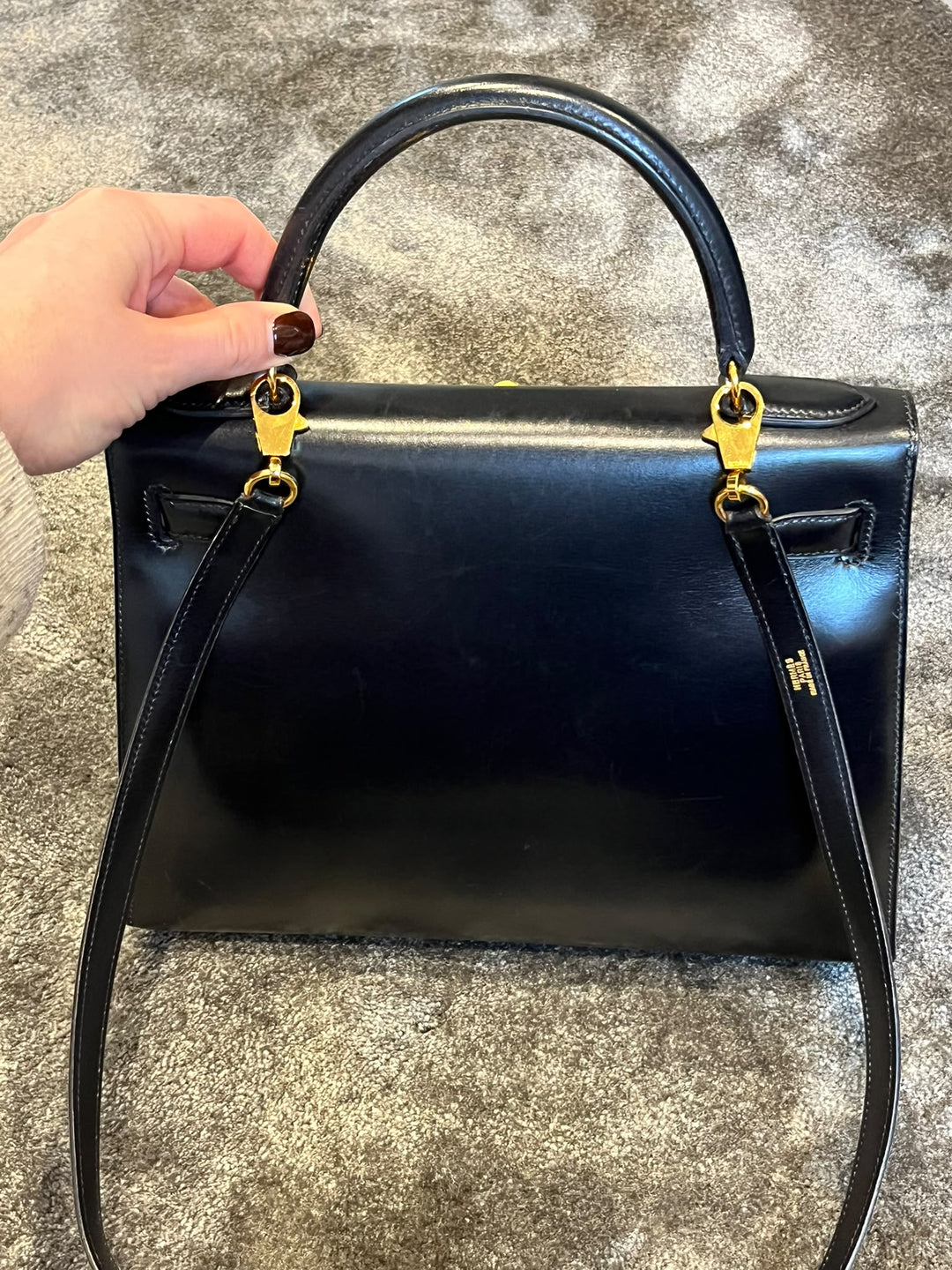 WA/Email to purchase only- HERMÈS Kelly 28 Vintage in Black 89 Noir 89 Box Leather GHW Stamp U in circle 1991