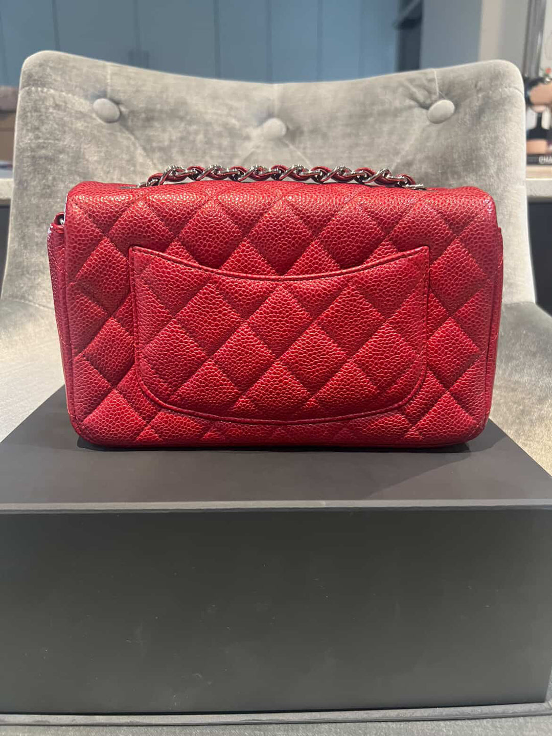 CHANEL series 20 15C 2015 True Pearly Red Caviar SHW Mini Rectangular Flap Bag