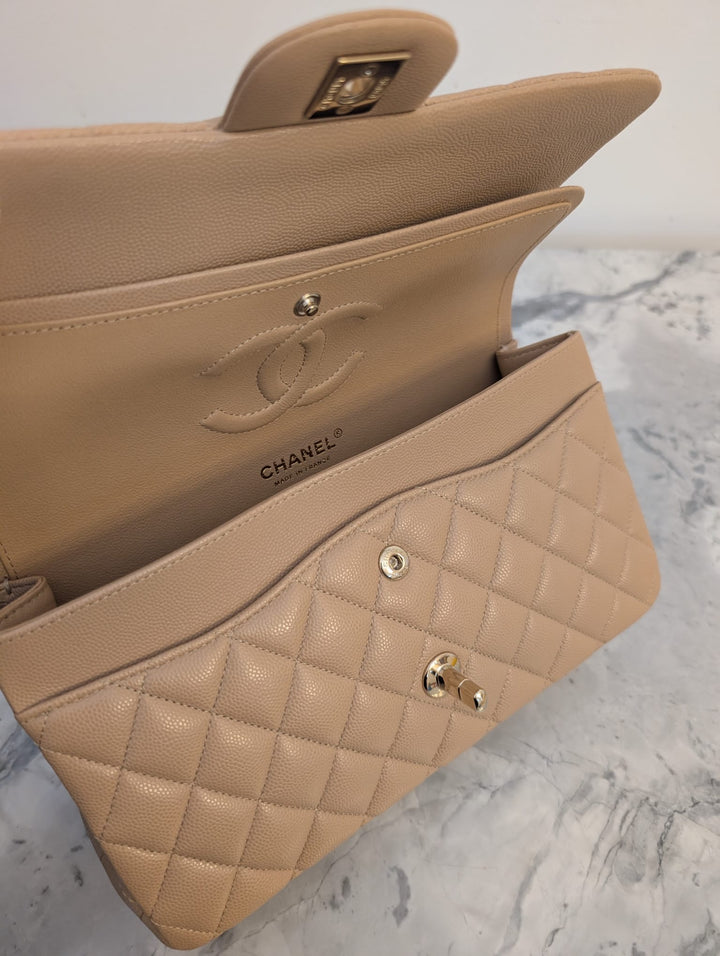 CHANEL series 28 19B collection Dark Beige Caviar LGHW Medium M/L Timeless Classic Double Flap Bag 11.12