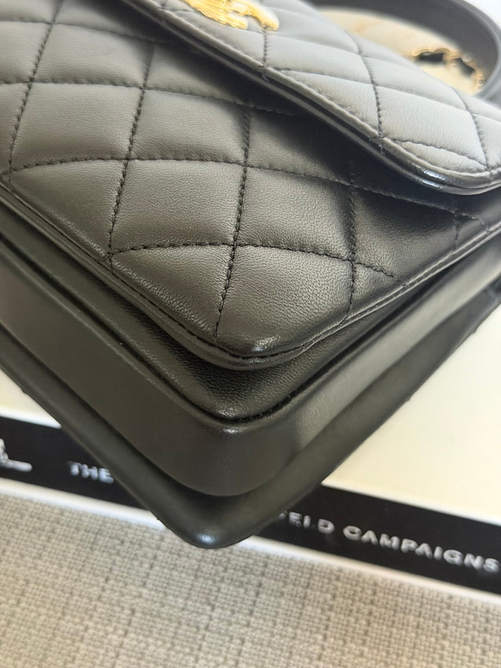 CHANEL Black Lambskin LGHW Trendy CC Flap Bag size MINI 8 inches with detachable Strap 2023/2024