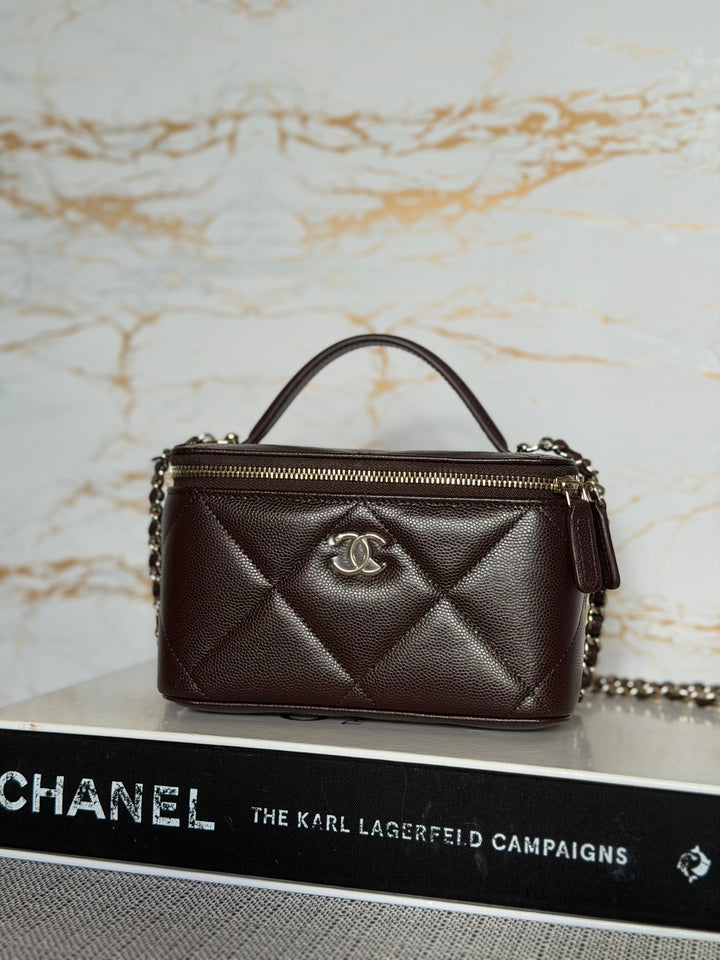CHANEL 26S Dark Brown Caviar LGHW Small Vanity Case with Top Handle