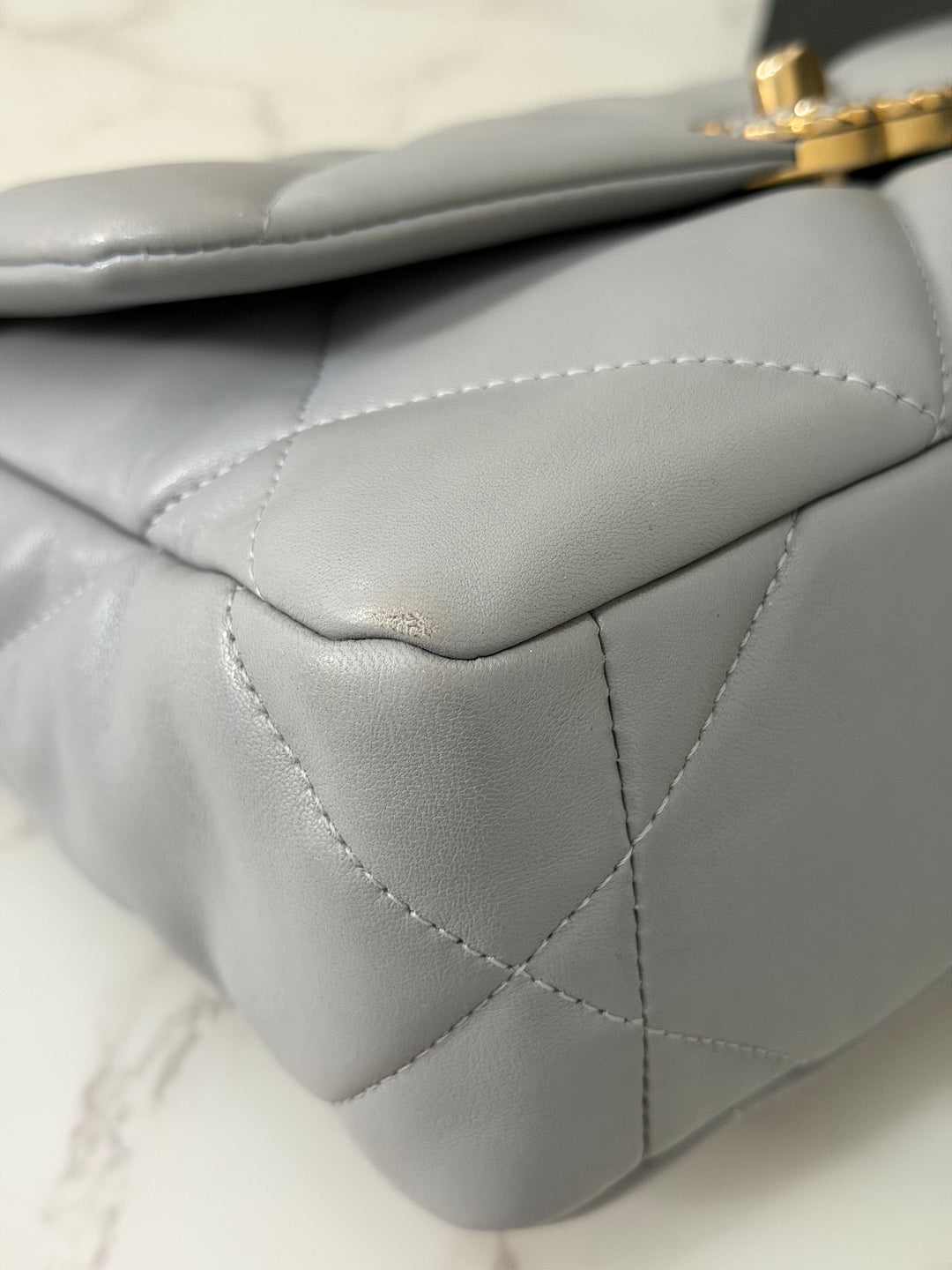 CHANEL 19 size Small Grey Lambskin Mixed Hardware 21B 2021 Flap Bag with Top Handle