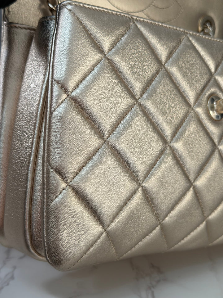 CHANEL series 30 Metallic Gold Lambskin LGHW Trendy CC top Handle Bag with non detachable Strap size SMALL 2020