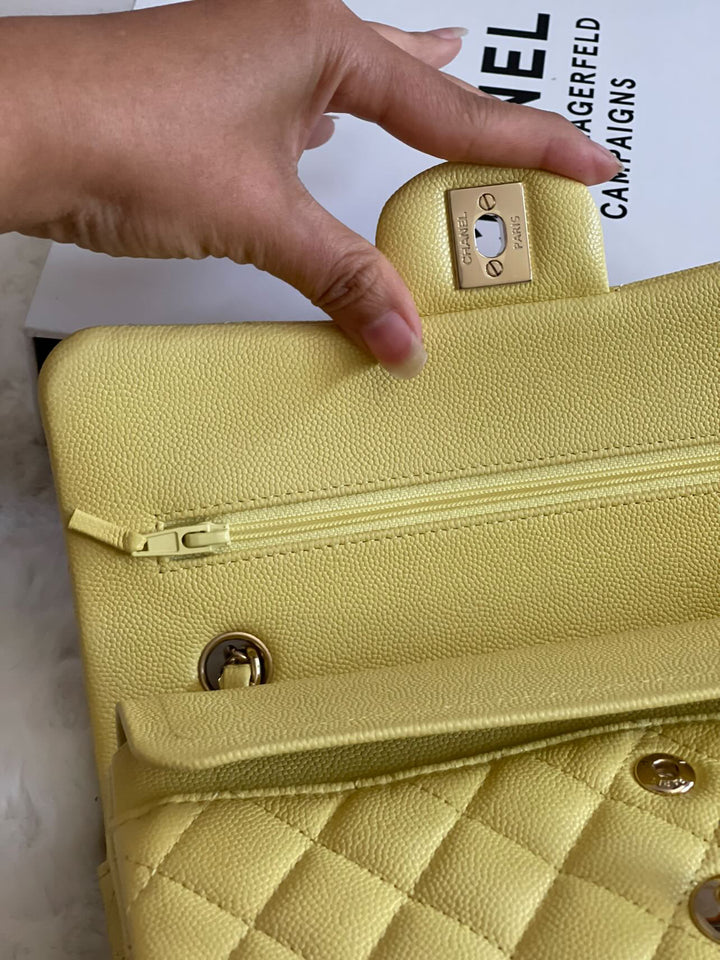 Chanel 20S 2020 Spring/Summer Collection Yellow Caviar LGHW Small Timeless Classic Double Flap Bag