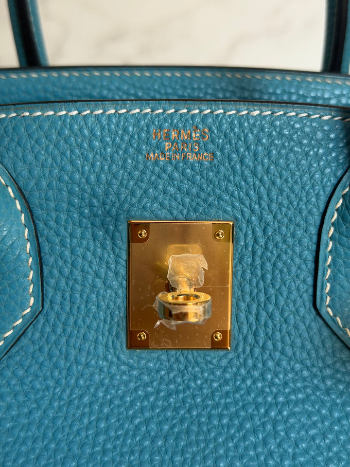 HERMÈS Bleu Jean Togo Leather GHW Birkin 30 Stamp H in Sq 2004