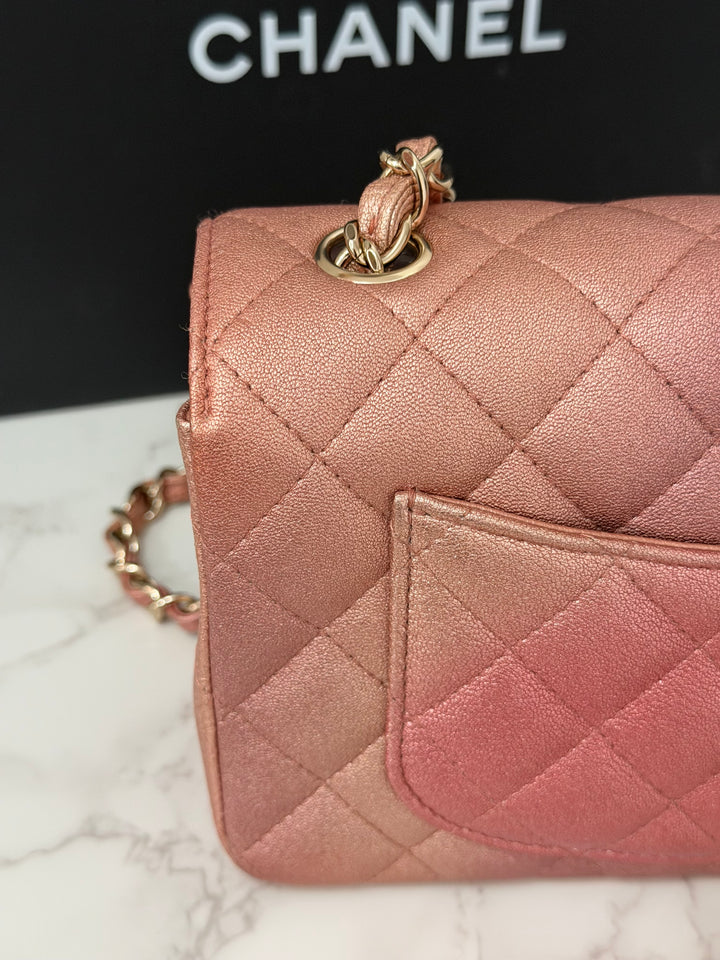 CHANEL 21S Ombré Rose Gold Metallic Copper Lambskin LGHW Mini Rectangular Flap Bag 2021