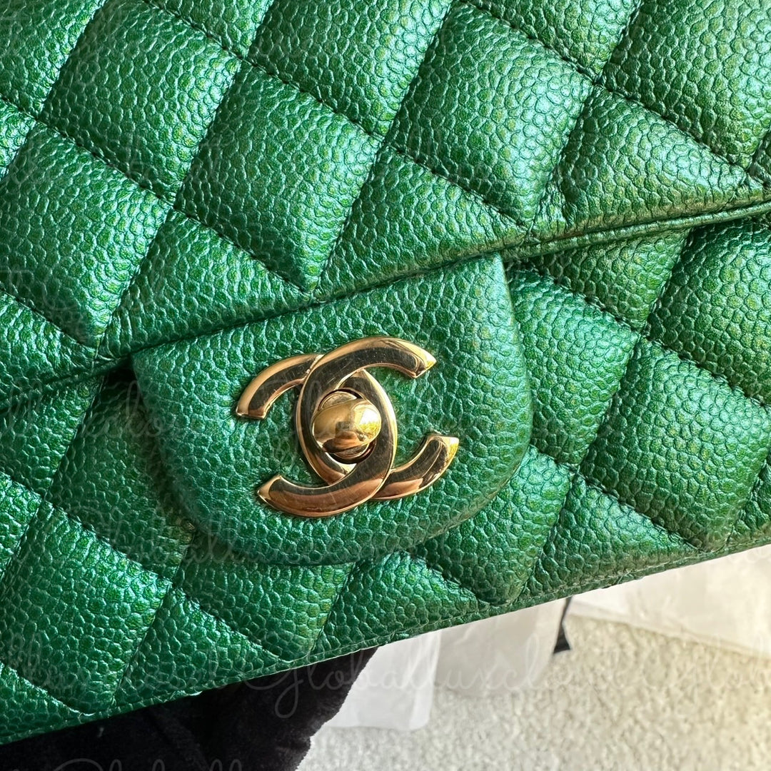 CHANEL 18S Series 25 Emerald Green Caviar LGHW Mini rectangular flap bag 2018 RARE UNICORN FIND