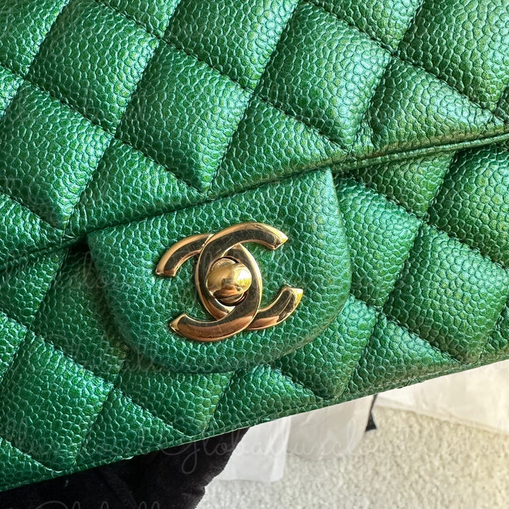 CHANEL 18S Series 25 Emerald Green Caviar LGHW Mini rectangular flap bag 2018 RARE UNICORN FIND