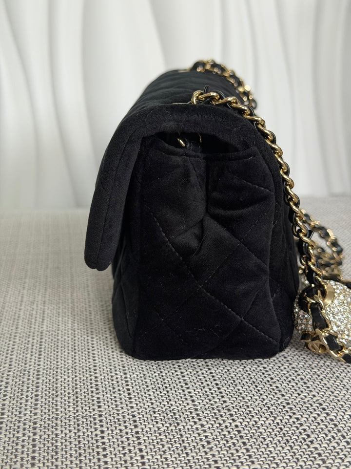 CHANEL series 30 2020 20K collection Black Velvet Crystal Pearl Crush Adjustable Strap LGHW Mini Rectangular Flap Bag