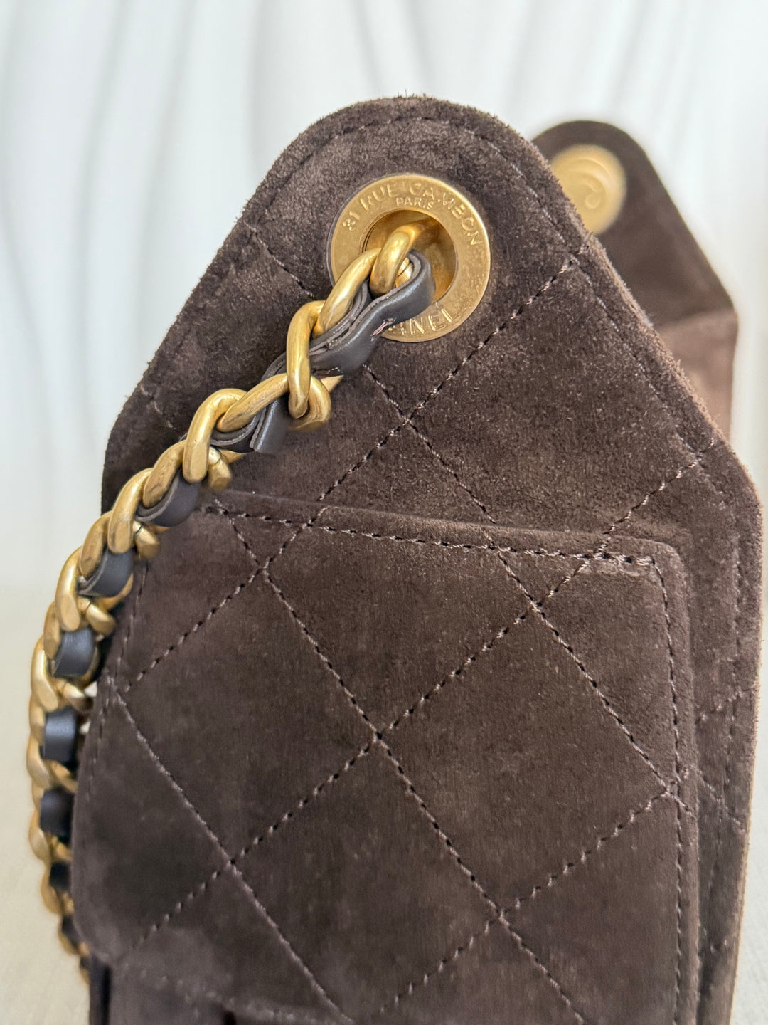 CHANEL 26C collection 2025/2026 Brown Suede Leather Mini 25 Hobo Bag with aged GHW