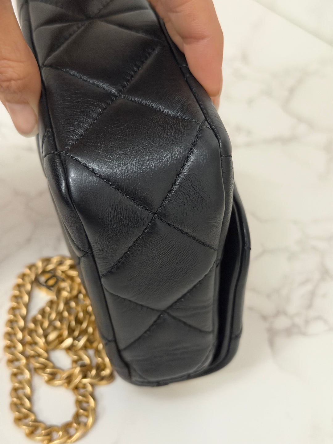 CHANEL Resin CC Black Lambskin Aged GHW Seasonal Flap Bag 2023