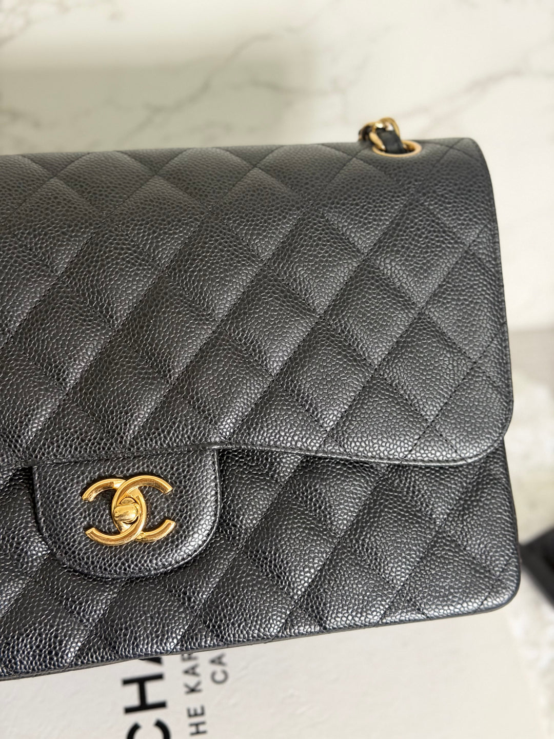 CHANEL series 17 Black Caviar GHW Jumbo Classic Double Flap Bag 2012