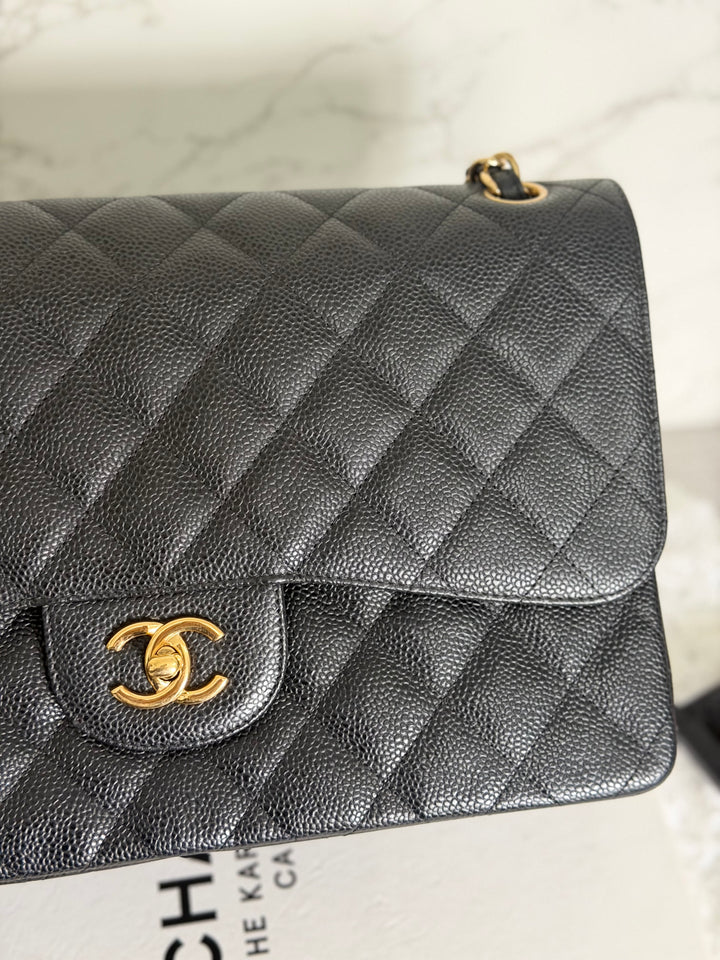 CHANEL series 17 Black Caviar GHW Jumbo Classic Double Flap Bag 2012