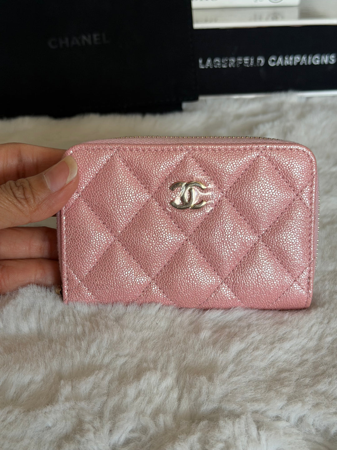 CHANEL 19S iridescent pink caviar LGHW Zippy Coin Purse series 27 2019