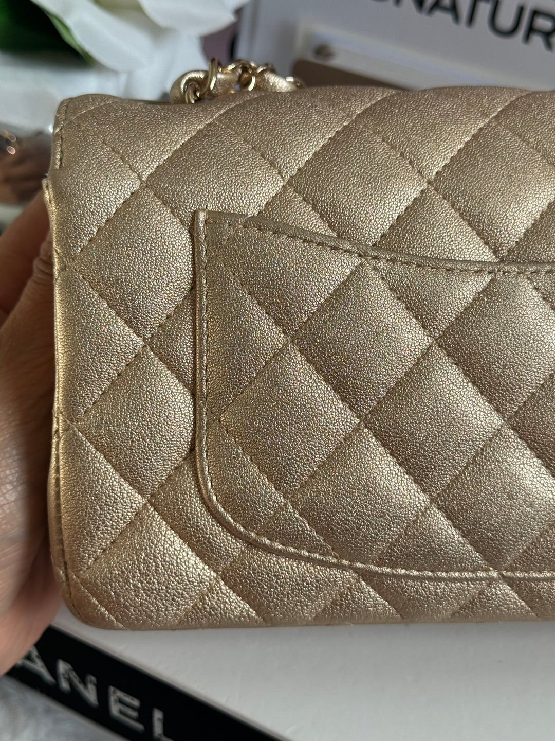 Chanel 21P series 31 Iridescent Gold Lambskin LGHW Mini Rectangular Flap Bag