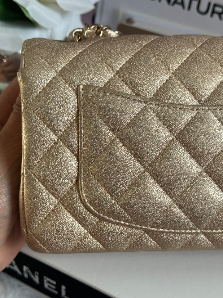 Chanel 21P series 31 Iridescent Gold Lambskin LGHW Mini Rectangular Flap Bag