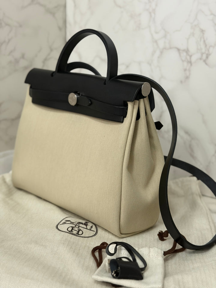 Hermes Herbag Zip 31 Bag in Noir/Beton Palladium Hardware