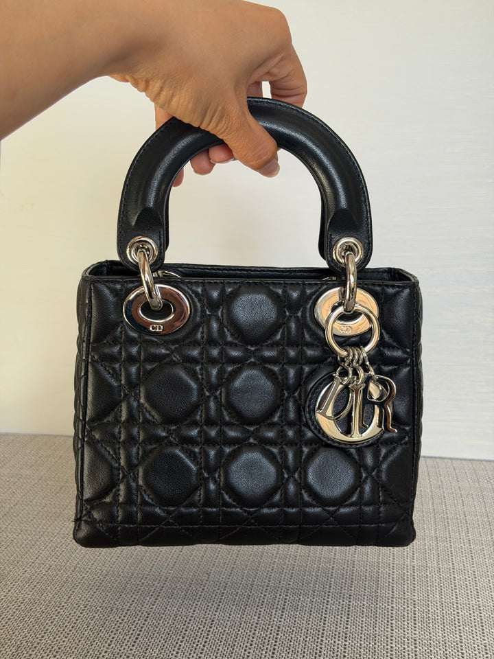 DIOR Lady Dior Mini Vintage Black Lambskin Silver hardware SHW 2006