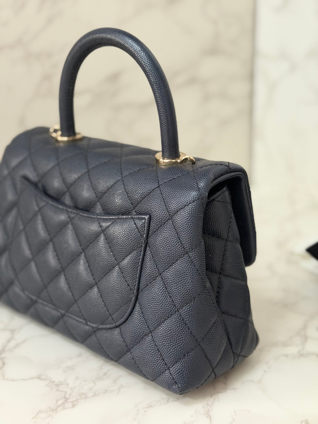 CHANEL series 30 2020 Navy Blue Caviar LGHW Small Coco Handle Flap Bag with Detachable Strap