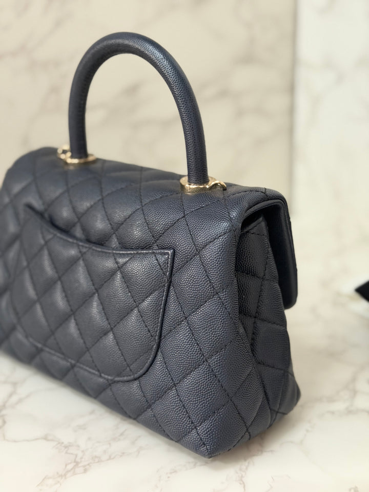 CHANEL series 30 2020 Navy Blue Caviar LGHW Small Coco Handle Flap Bag with Detachable Strap