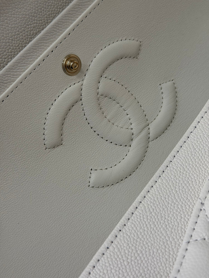 CHANEL 2023 White Caviar LGHW Medium ML Timeless Classic Double Flap Bag