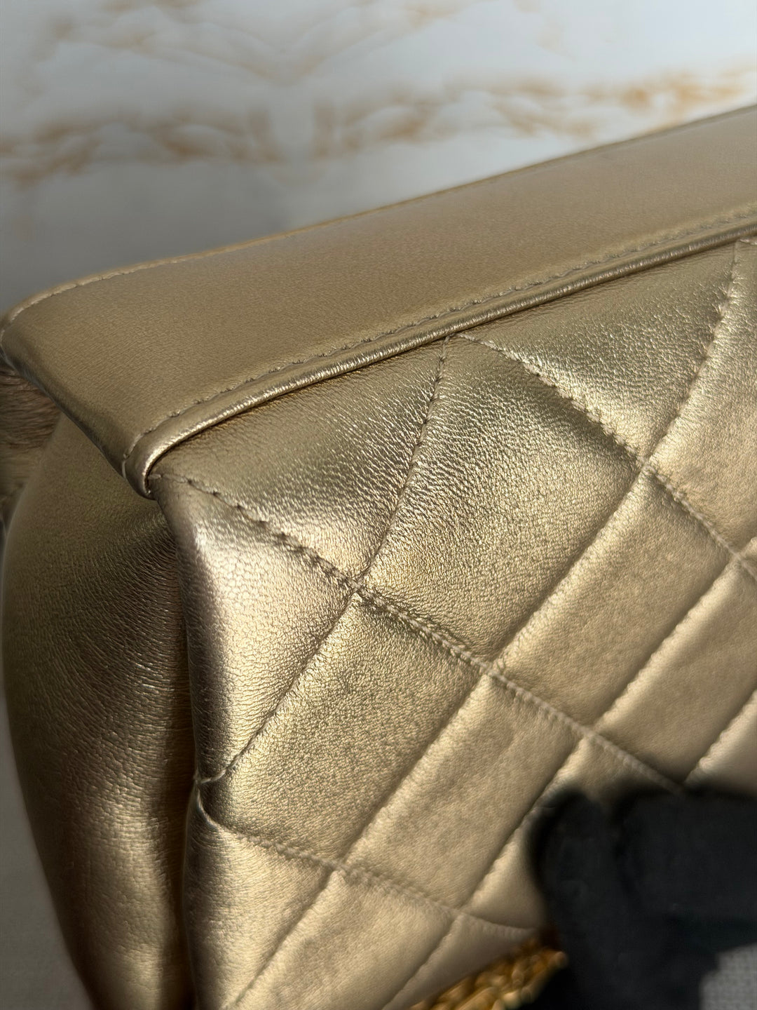 CHANEL Gold Metallic Lambskin CC Crystal Logo Chain Flap Bag 2022