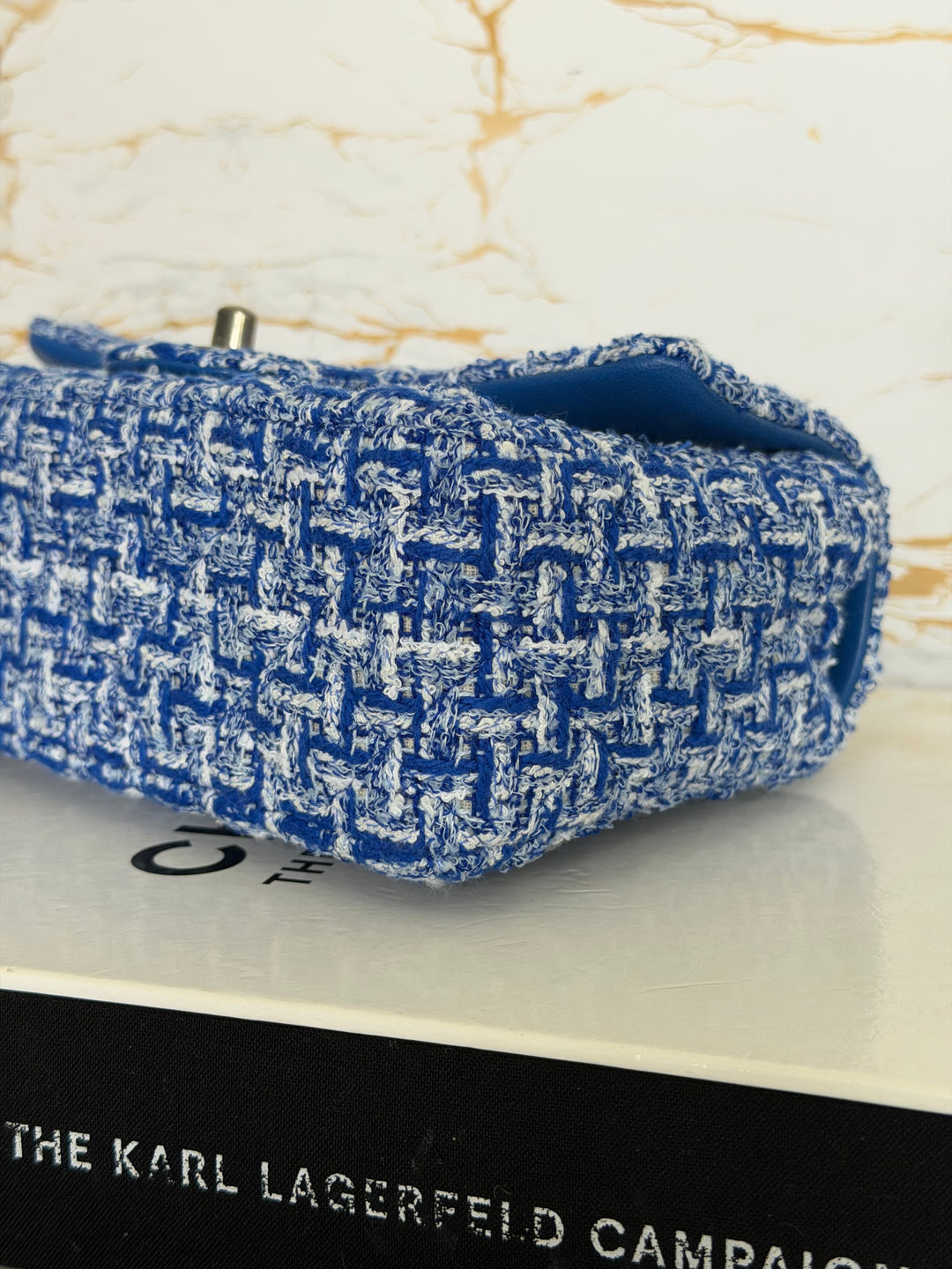 CHANEL 23P Cobalt Blue Muti Coloured Tweed Brushed SHW Mini rectangular flap bag 2023
