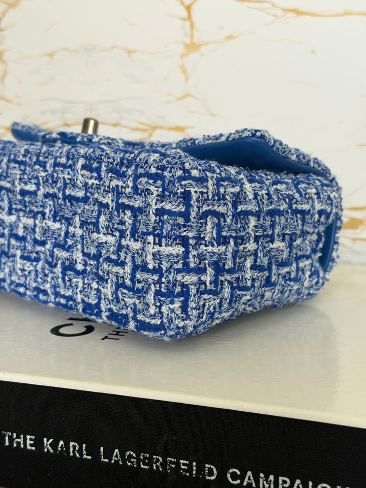 CHANEL 23P Cobalt Blue Muti Coloured Tweed Brushed SHW Mini rectangular flap bag 2023