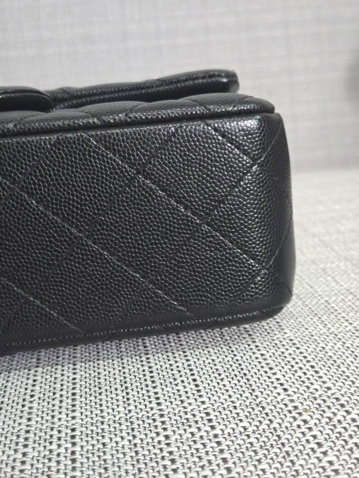 Chanel series 24 2017 17B Black caviar LGHW Mini Rectangular Flap Bag with Burgundy Leather lining