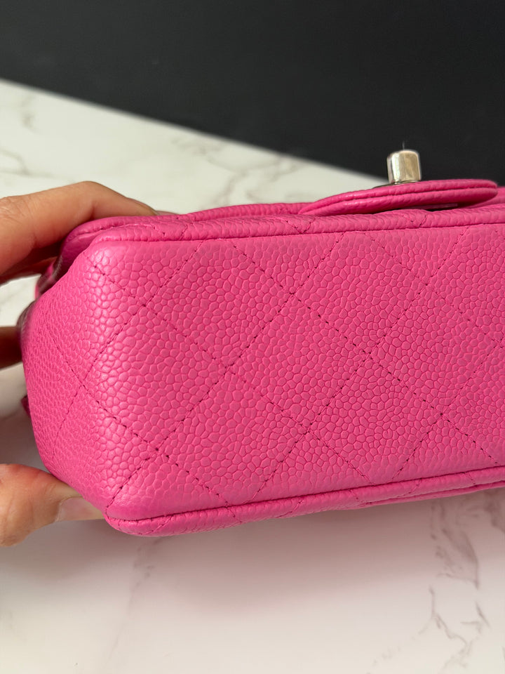 CHANEL series 17 2012/2013 Suede Hot Pink Caviar SHW Mini Rectangular Flap Bag