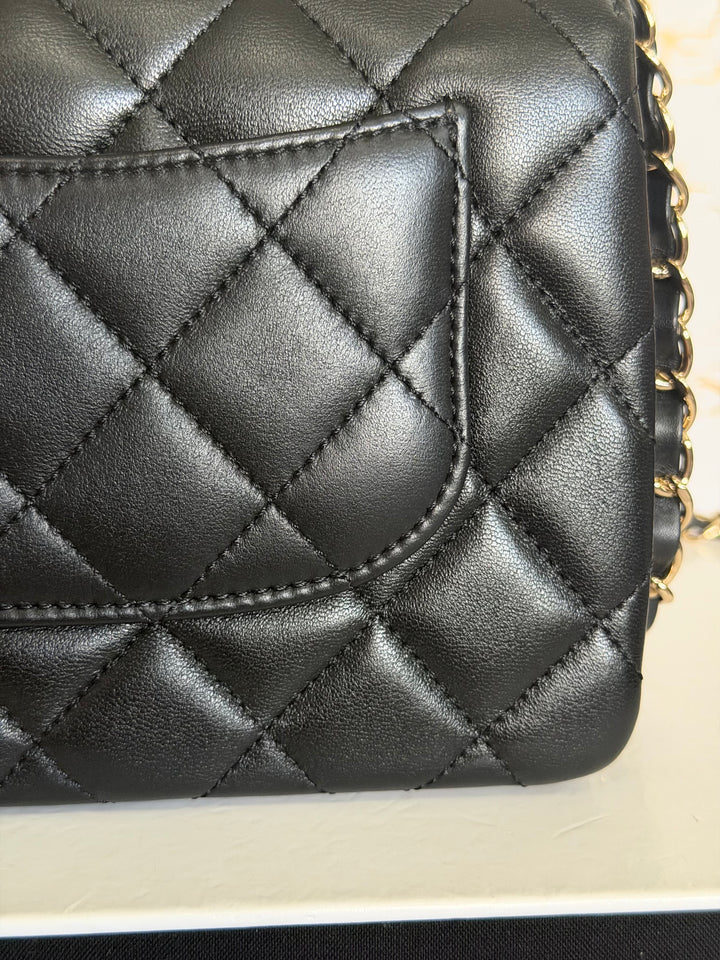 CHANEL Black Lambskin LGHW Trendy CC Flap Bag size MINI 8 inches with detachable Strap 2023/2024